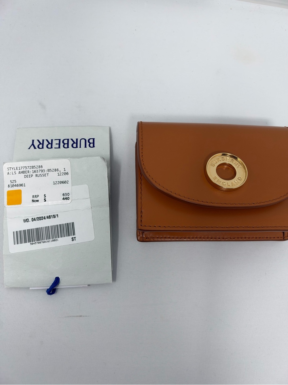 Burberry Amber Leather Compact Wallet with Gold-Tone Ring